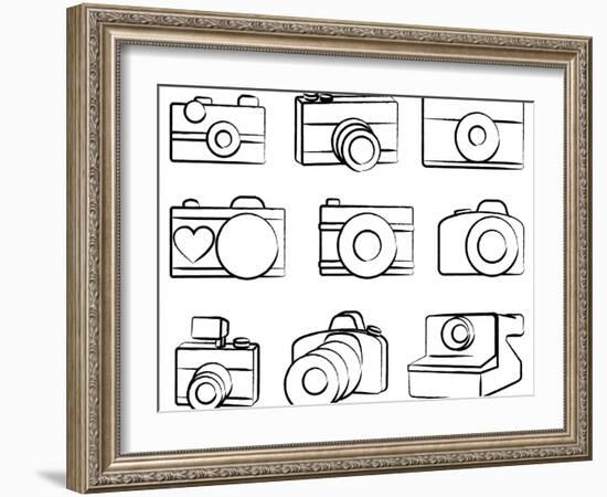 Hand Drawn Set Of Cameras-Pink Pueblo-Framed Art Print