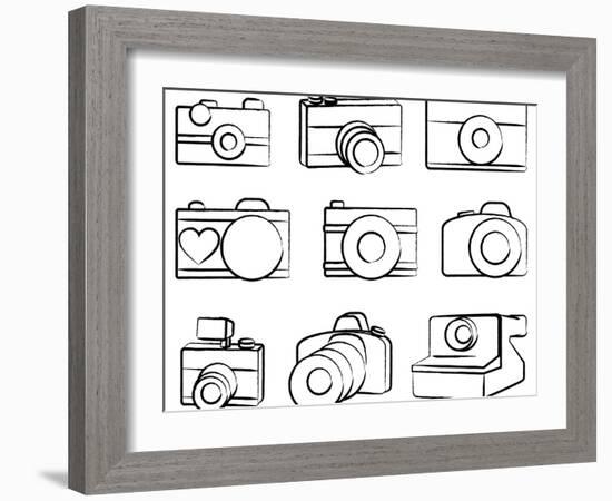 Hand Drawn Set Of Cameras-Pink Pueblo-Framed Art Print