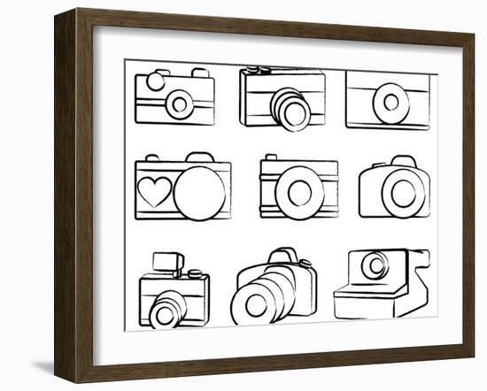 Hand Drawn Set Of Cameras-Pink Pueblo-Framed Art Print