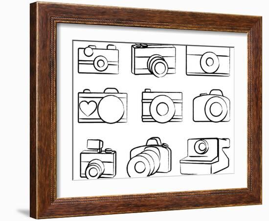 Hand Drawn Set Of Cameras-Pink Pueblo-Framed Art Print