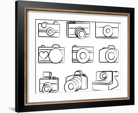 Hand Drawn Set Of Cameras-Pink Pueblo-Framed Art Print