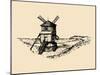 Hand Drawn Sketch of Rustic Windmill at Seashore. Vector Rural Landscape Illustration. European Cou-Vlada Young-Mounted Art Print