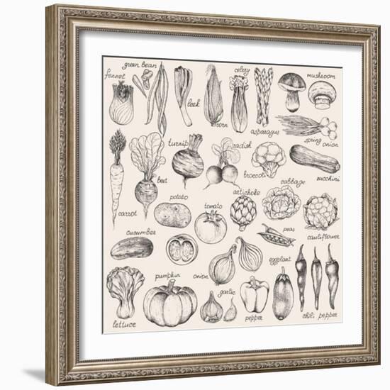 Hand-Drawn Vegetables-Nikiparonak-Framed Art Print