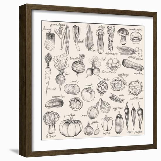 Hand-Drawn Vegetables-Nikiparonak-Framed Art Print