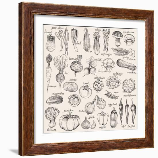 Hand-Drawn Vegetables-Nikiparonak-Framed Art Print