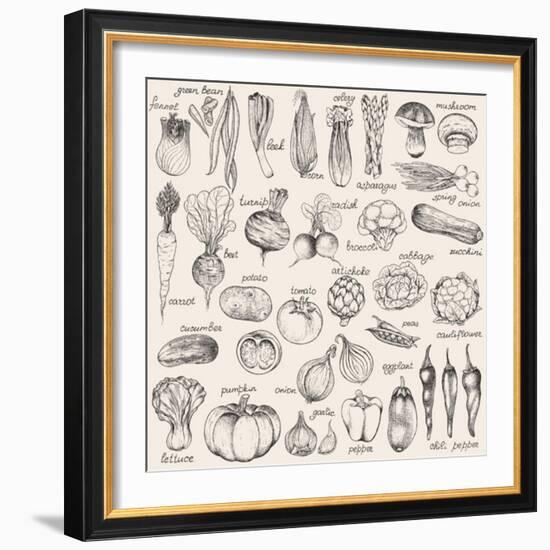 Hand-Drawn Vegetables-Nikiparonak-Framed Art Print