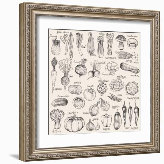 Hand-Drawn Vegetables-Nikiparonak-Framed Art Print