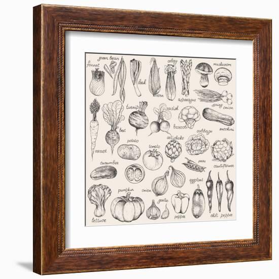 Hand-Drawn Vegetables-Nikiparonak-Framed Art Print