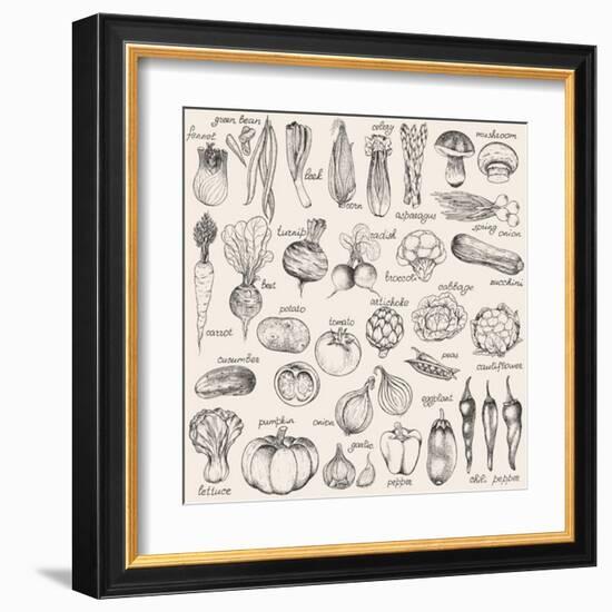 Hand-Drawn Vegetables-Nikiparonak-Framed Art Print