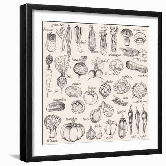 Hand-Drawn Vegetables-Nikiparonak-Framed Art Print