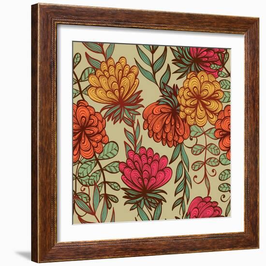 Hand Drawn Vintage Floral Pattern-tairen-Framed Premium Giclee Print