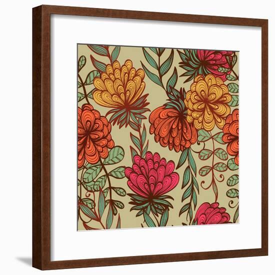 Hand Drawn Vintage Floral Pattern-tairen-Framed Premium Giclee Print