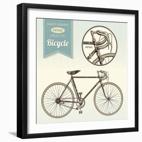 Hand-Drawn Vintage Objects: Racing Bike-shootandwin-Framed Art Print