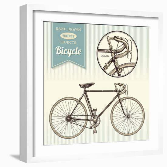 Hand-Drawn Vintage Objects: Racing Bike-shootandwin-Framed Art Print