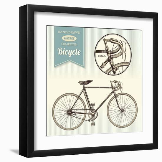 Hand-Drawn Vintage Objects: Racing Bike-shootandwin-Framed Art Print
