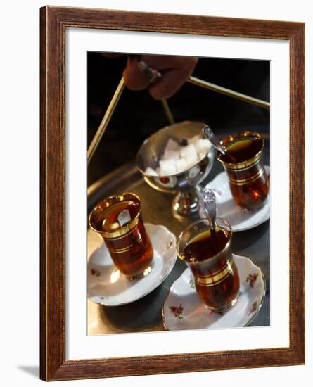 Hand Holding a Tray with Turkish Tea, Istanbul, Turkey, Europe-Levy Yadid-Framed Photographic Print