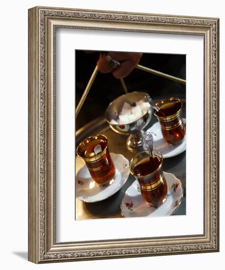 Hand Holding a Tray with Turkish Tea, Istanbul, Turkey, Europe-Levy Yadid-Framed Photographic Print