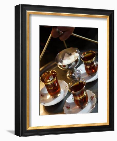 Hand Holding a Tray with Turkish Tea, Istanbul, Turkey, Europe-Levy Yadid-Framed Photographic Print