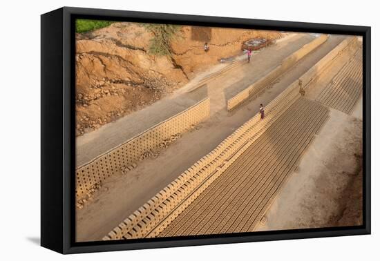 Hand Made Bricks Laid Out on the Ground to Dry before Baking, Northeast of Jaipur, Rajasthan, India-Annie Owen-Framed Premier Image Canvas