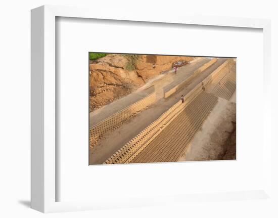 Hand Made Bricks Laid Out on the Ground to Dry before Baking, Northeast of Jaipur, Rajasthan, India-Annie Owen-Framed Photographic Print