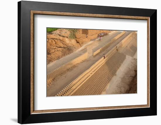 Hand Made Bricks Laid Out on the Ground to Dry before Baking, Northeast of Jaipur, Rajasthan, India-Annie Owen-Framed Photographic Print