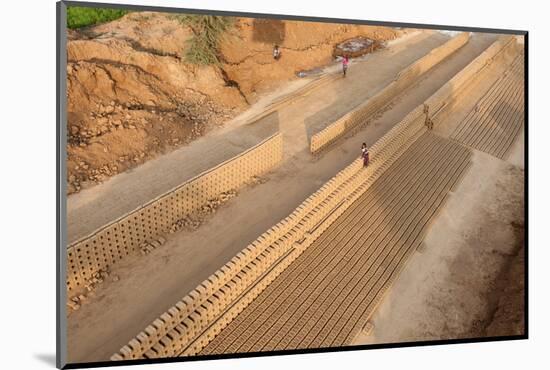 Hand Made Bricks Laid Out on the Ground to Dry before Baking, Northeast of Jaipur, Rajasthan, India-Annie Owen-Mounted Photographic Print