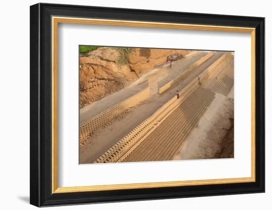 Hand Made Bricks Laid Out on the Ground to Dry before Baking, Northeast of Jaipur, Rajasthan, India-Annie Owen-Framed Photographic Print