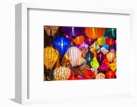 Hand-made silk lanterns for sale on the street in Hoi An, Quang Nam Province, Vietnam-Jason Langley-Framed Photographic Print