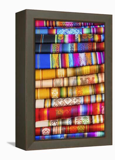 Hand Made Texitiles for Sale, Saquisili Market, Saquisili, Ecuador, Coropaxi Province-John Coletti-Framed Premier Image Canvas