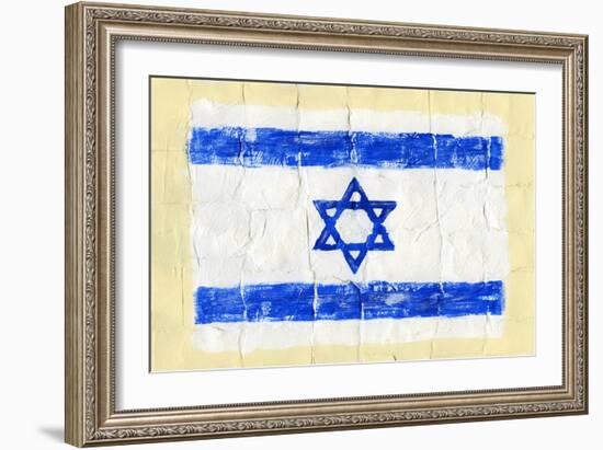 Hand Painted Acrylic Flag Of Israel-donatas1205-Framed Art Print