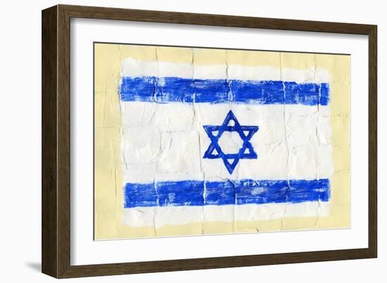 Hand Painted Acrylic Flag Of Israel-donatas1205-Framed Art Print