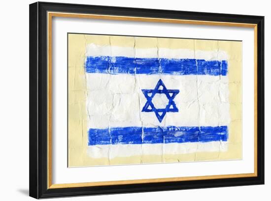 Hand Painted Acrylic Flag Of Israel-donatas1205-Framed Art Print