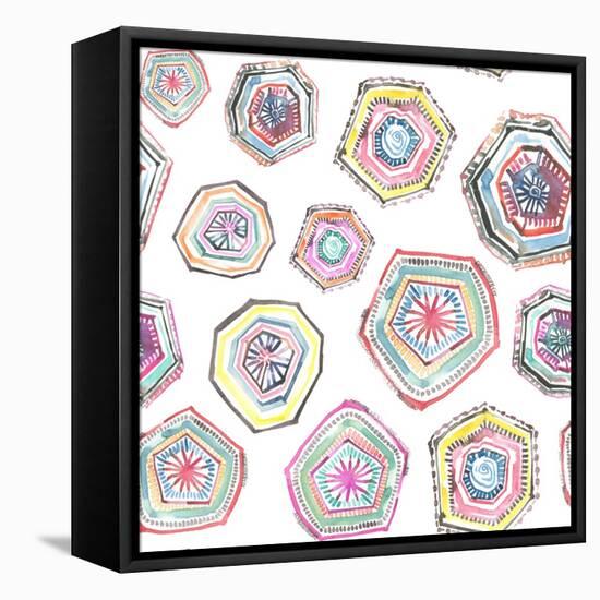 Hand Painted Multicolor Watercolor Allover Seamless Boho Chic Bohemian Geometrical Pattern-le adhiz-Framed Stretched Canvas