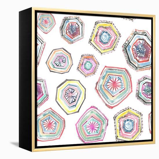 Hand Painted Multicolor Watercolor Allover Seamless Boho Chic Bohemian Geometrical Pattern-le adhiz-Framed Stretched Canvas