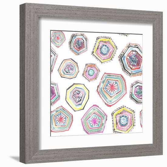 Hand Painted Multicolor Watercolor Allover Seamless Boho Chic Bohemian Geometrical Pattern-le adhiz-Framed Art Print