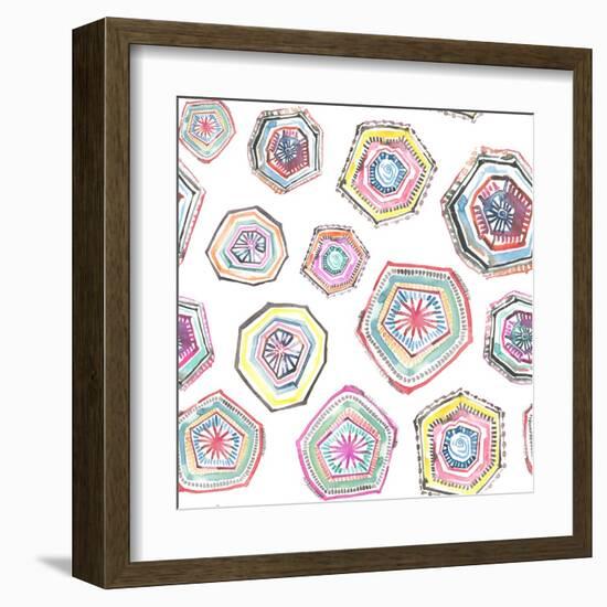 Hand Painted Multicolor Watercolor Allover Seamless Boho Chic Bohemian Geometrical Pattern-le adhiz-Framed Art Print