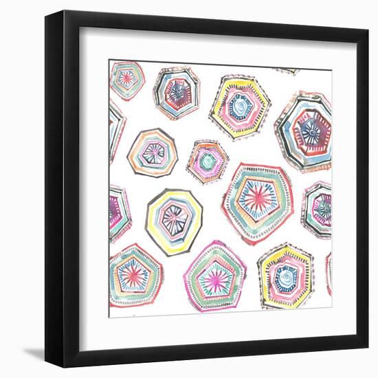 Hand Painted Multicolor Watercolor Allover Seamless Boho Chic Bohemian Geometrical Pattern-le adhiz-Framed Art Print