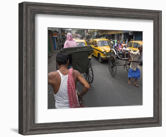 Hand Pulled Rickshaws and Yellow Taxis, Kolkata, West Bengal State, India-Eitan Simanor-Framed Photographic Print