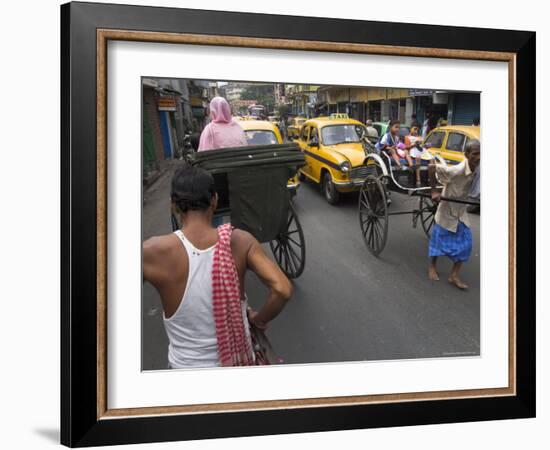 Hand Pulled Rickshaws and Yellow Taxis, Kolkata, West Bengal State, India-Eitan Simanor-Framed Photographic Print