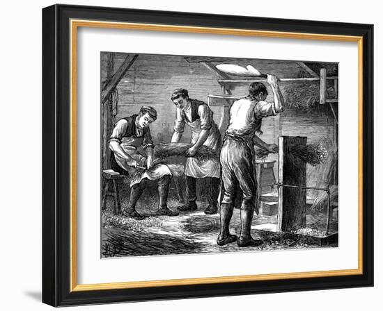 Hand-Scutchers at Work, C1880-null-Framed Giclee Print