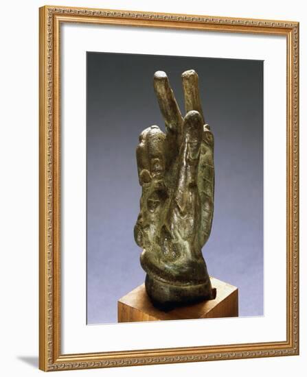 Hand-Shaped Bronze Amulet with Apotropaic Symbols-null-Framed Giclee Print