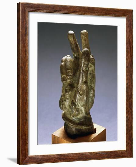 Hand-Shaped Bronze Amulet with Apotropaic Symbols-null-Framed Giclee Print