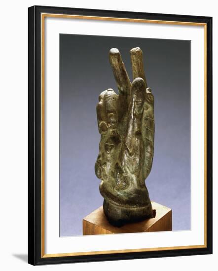 Hand-Shaped Bronze Amulet with Apotropaic Symbols-null-Framed Giclee Print