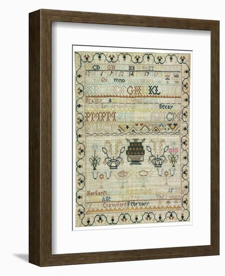 Hand-Stitched Sampler of needlework on Linen, Signed Margaret Crawford, February 15, 1795-null-Framed Giclee Print