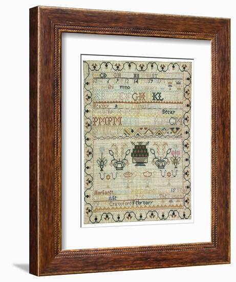 Hand-Stitched Sampler of needlework on Linen, Signed Margaret Crawford, February 15, 1795-null-Framed Giclee Print