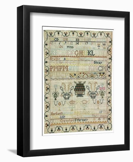 Hand-Stitched Sampler of needlework on Linen, Signed Margaret Crawford, February 15, 1795-null-Framed Giclee Print