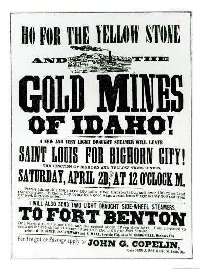 handbill advertising steamer voyages to the gold mines of idaho