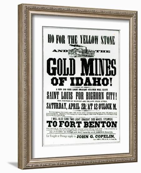 Handbill Advertising Steamer Voyages to the Gold Mines of Idaho, 1865-null-Framed Giclee Print