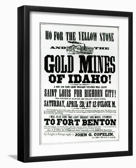 Handbill Advertising Steamer Voyages to the Gold Mines of Idaho, 1865-null-Framed Giclee Print