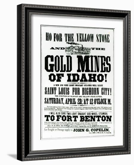 Handbill Advertising Steamer Voyages to the Gold Mines of Idaho, 1865-null-Framed Giclee Print